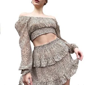 Boutique two-piece crop top, long sleeve, BoHo skirt and top set
